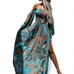 Naiste kleit, pahkluu pikkus, tuhmumisvastane nahapuudutus unikaalne seksikas olkaimeta Bandeau Bohemia print vabaaja naisteriided puhkuseks 2XL sinine