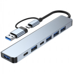 2217 USB-A+USB-C jaoturi adapter 7-&uuml;hes mitme pordiga USB dokkimisjaam USB3.0+USB2.0*4+PD+USB-C-ga