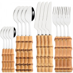 Jankng 16 tk Naturaalsest bambusest kullast s&ouml;&ouml;giriistade komplekt Luksuslik L&auml;&auml;ne lauan&otilde;ude komplekt roostevabast terasest k&ouml;&ouml;gikahvlite lusikate s&ouml;&ouml;giriistade komplekt h&otilde;be