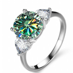 BagueRingeni luksuslik pulmas&otilde;rmus 925 h&otilde;bedane 3-karaadine D-COLOR Moissanite teemant ehted naistele klassikaline nelja k&uuml;&uuml;nega disain 7.75 sinine/roheline