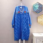 XITAO Fashion Knitting Kampsun Kardigan Lahti Lihtsus Pikk Kontrast V&auml;rv Kolmem&otilde;&otilde;tmelised Lilled Splaissimine Kaunistus ZY8138 One Size sinine