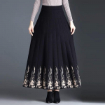 Must hall punane lilleline kootud pikkade plisseeritud naiste naiste seelikud riided kevadtalv s&uuml;gis vintage k&otilde;rge v&ouml;&ouml;kohaga XXL