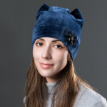 Naiste talvine kuldne sametpullover kassi k&otilde;rva soe armas lilleline teemant kahekihiline kootud m&uuml;ts OneSize lilla