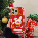 Ins Korea Cute New Year Rabbit Red telefoni&uuml;mbris iPhone'ile 14 13 12 11 Pro Max Lovely Bunny Silikoonist p&otilde;rutuskindel pehme kate Funda For iPhone 14
