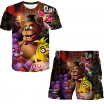 2tk Komplektid Poisid T&uuml;drukud 3D prinditud FNAF riided &Uuml;likonnad Suvemood L&uuml;hikeste varrukatega T-s&auml;rgid + L&uuml;hikesed p&uuml;ksid Riietus Komplektid 4-14 a 110