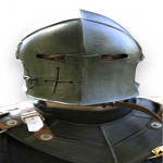 K&auml;sitsi valmistatud ehtne keskaegne Barbuta kiiver