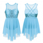 Lapsed, t&uuml;drukud, moodsad l&uuml;&uuml;rilised tantsukost&uuml;&uuml;mid, varrukateta litrid, seljaga risti-r&auml;sti ballett, ebaregulaarne trikookleit 7-8 Years helesinine v&auml;rv