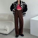 Pruunid teksad Naiste suvised k&otilde;rge v&ouml;&ouml;kohaga kottis sirged laia s&auml;&auml;rega p&uuml;ksid Naiste vabaaja Y2k t&auml;navar&otilde;ivad vintage teksap&uuml;ksid S pruun