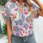 SOWOOLIFE naistemood vabaaja lillemustriga l&uuml;hikeste varrukatega V-kaelusega pluusid ja s&auml;rgid XXL