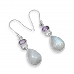 Naturaalne vikerkaare kuukivi pisikese amet&uuml;sti v&auml;&auml;riskiviga 925 sterling h&otilde;bedast k&auml;sitsi valmistatud rippuvad k&otilde;rvar&otilde;ngad naistele ja t&uuml;drukutele