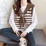 Uus &scaron;ikk korea moe triibuline vest kootud vintage kampsunid naiste s&uuml;gistalv vabaaja naiste vestid One Size khaki