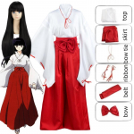Anime Inuyasha Kiky Kikyō Cosplay kost&uuml;&uuml;m Witch Jaapani kimono Performance riided Parukas koos topidega Seelik Vormi Halloweeni pidu L-(Costume+Wig)