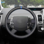 For Toyota Prius 20 XW20 2004 2005 2006 2007 2008 2009 Hand-stitched Car Steering Wheel Cover Trim Black Leather with blue gray