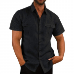 Suvised puuvillased linased vabaaja s&auml;rgid Meeste l&uuml;hikeste varrukatega &uuml;hev&auml;rvilised s&auml;rgid Meeste hingav rannastiilis pluus 5XL 3XL must