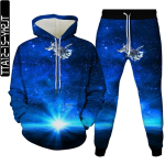Meeste riietus&uuml;likond Astronaut Harajuku Galaxy Planet Moon 3D Prinditud dressikomplekt Naiste Pusad + P&uuml;ksid Suured kevads&uuml;gis M blue