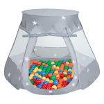 Selonise m&auml;ngutelk 105x90cm/100 palli lossimaja pop-up ballpit plastikpallid lastele, hall:kollane-roheline-sinine-punane-oranž 105x90cm/100 balls