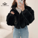 Korea stiilis s&uuml;gistalvine lihtne moodne paksendatud lambavillast mantel vabaaja soe lambavillane l&uuml;hike mantel onesize must