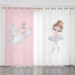 Roosa koomiksite tantsimine printsess luik Balleti aknakardinad elutuppa Laste magamistuba Vannituba K&ouml;&ouml;gi uks kodukaunistus W65X60H(cm)X2Pcs&Hook