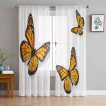 Butterfly Flowers Veekeetja Akvarellmaal L&auml;bipaistev kardin elutuppa Magamistoa Kaasaegne t&uuml;lli aknat&ouml;&ouml;tlus Kodukaunistus 135W x 114H(cm)
