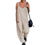 Naiste suvine kombinesoon avara laia jalaga &uuml;hev&auml;rviline V-kaelus, igap&auml;evaseks kandmiseks m&otilde;eldud taskud, seljataga suures suuruses naiste &uuml;ldr&otilde;ivad 3XL armee roheline v&auml;rv