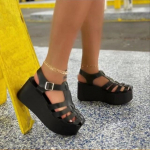 Suvemood Gladiator naiste platvormiga sandaalid kitsas riba &otilde;&otilde;nes Baotou Rooma pandlaga rihma disain Seksikad naiste kingad 36 must