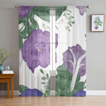 Lilla Taim Lillede Illustratsioon L&auml;bipaistvad kardinad Elutuba Magamistuba Voile Aken Kardinad R&otilde;du K&ouml;&ouml;k T&uuml;llkardinad 135W x 114H(cm)