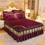 Luksuslik voodikate voodil Pulmavoodilina Pitsiline voodikate Teki kangas Kuninga/Kuninganna suurusele Voodiseelik Samet padjap&uuml;&uuml;ridega 3pcs 150x200cm brown