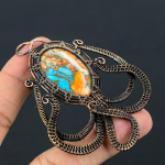 Natural Spiny Oyster Gemstone Copper Wire Wrap Octopus Pendant 3.35 b4u89