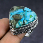 Natural Copper Chrysocolla Gemstone 925 Sterling Silver Ring Size 8 m0f36