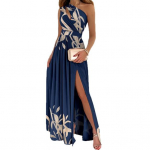 Tr&uuml;kitud pikk kleit naiste k&otilde;rge v&ouml;&ouml;kohaga A-joonega kleit kaldus kaelusega Elegantne lendav l&otilde;hestatud plisseeritud kleit M punane