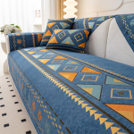 Bohemia &scaron;enillist diivanikate, geomeetrilise tikandiga diivani kate, m&ouml;&ouml;bli kaitsekate, libisemiskindlad diivanikatted elutoa sisekujunduseks 70x210cm tumesinine v&auml;rv