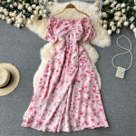 Stiilne mood lilleprinteriga v&auml;ljal&otilde;igatud maksikleit suvine naiste moe &otilde;lgadeta l&uuml;hikeste varrukatega peoklubi R&uuml;&uuml; Femme One Size sinine