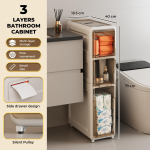 Kitsas vannitoahaldur, ratastega lisahoium&ouml;&ouml;bel kitsastele kohtadele, kompaktne 2 sahtliga k&uuml;lgkapp tualettpaberi jaoks, pesuvahendite tarvikud M valge