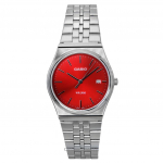 Casio standardne analoog roostevabast terasest punase sihverplaadiga kvartsist MTP-B145D-4A2V unisex k&auml;ekell