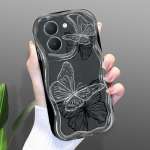 Armas koomiksimustriga kreemjas tekstuuriga korpus, lainelise servaga pehme silikoonkaanega telefoni&uuml;mbris Vivo jaoks Vivo S1 valge