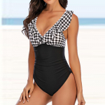 Naiste &otilde;lapaeltega ujumistrikoo Must-valge ruudukujuline prindiga Bikini Tankini ujumistrikoo M valge