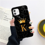 Crown Letter A-Z telefoni&uuml;mbris iPhone 13 Pro Max 11 12 Mini X XR XS Max 12 Pro 8 7 Plus SE 2020 marmormustriga must &uuml;mbris iPhone SE(2020)
