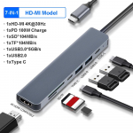 USB C jaotur C-t&uuml;&uuml;pi adapter 4K 30 Hz HDMI-&uuml;hilduv VGA RJ45 Lan Ethernet SD/TF PD 87W s&uuml;learvuti dokkijaam MacBook Pro Air USB 3.0 jaoturi jaoks 7-IN-1