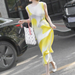 Kevad/suvi Keskmise pikkusega kleit Uus v&auml;rv plokk V&auml;rv Kontrast Temperament V&auml;rv Gradient &Uuml;markaelus Plisseeritud seelik One Size kollane