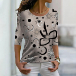 Topid naistele 3D beež Moon Star Print &Uuml;markaelusega pikkade varrukatega T-s&auml;rk Fall Casual Slim Pullover naiste pikkade varrukatega top XS beež