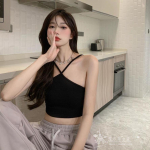 Seksikas hottie camisole camisole naiste suvine uus puhas soov l&uuml;hikese crop top ja crop top wrap topiga S must