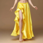 Tantsuk&uuml;ljele t&otilde;mbav pikk satiinseelik Daami k&otilde;hutantsu seelikud Naiste seksikas idamaine k&otilde;hutantsu seelik Professionaalne L kollane