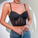 Naiste mood Seksikas &ouml;&ouml;klubi stiil, litriga korsett, pika joonega alustraat push-up rinnahoidja, l&auml;bipaistev, &otilde;huke rinnahoidja. L