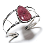Rhodonite Gemstone Handmade 925 Sterling Silver Cuff Bangle Adjustable t9h26