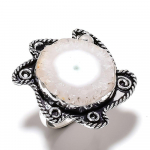 White Solar Quartz Gemstone Handmade 925 Sterling Silver Gift Ring Size 11 d1k78