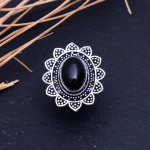 Natural Black Onyx Gemstone Handmade 925 Sterling Silver Ring Size 10 j6n17