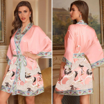 Tr&uuml;kitud j&auml;&auml;siidist pidžaamad naiste suvine lahe tunne l&uuml;hike hommikumantel, pitskleit kodukandmine punane