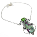 Ruby Fuchsite,Peridot Lab-Created Handmade 925 Sterling Silver Necklace 18 r3h68