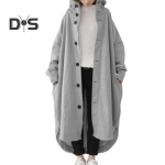 Naiste talvemantel kapuutsiga &uuml;he rinnaga ebaregulaarne &auml;&auml;ris, pikad varrukad, pahkluu pikkus paksud taskud, &uuml;hev&auml;rviline naiste tren&scaron;mantel v&auml;listingimustes XL armee roheline v&auml;rv