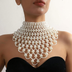 Luksuslik k&auml;sitsi kootud Faux Pearl Choker kaelakee, kaelakee kaelakee, elegantne Chunky Statement rinnat&uuml;ki kaelakee naistele, seksikas ja armas stiil elevandiluuvalge
